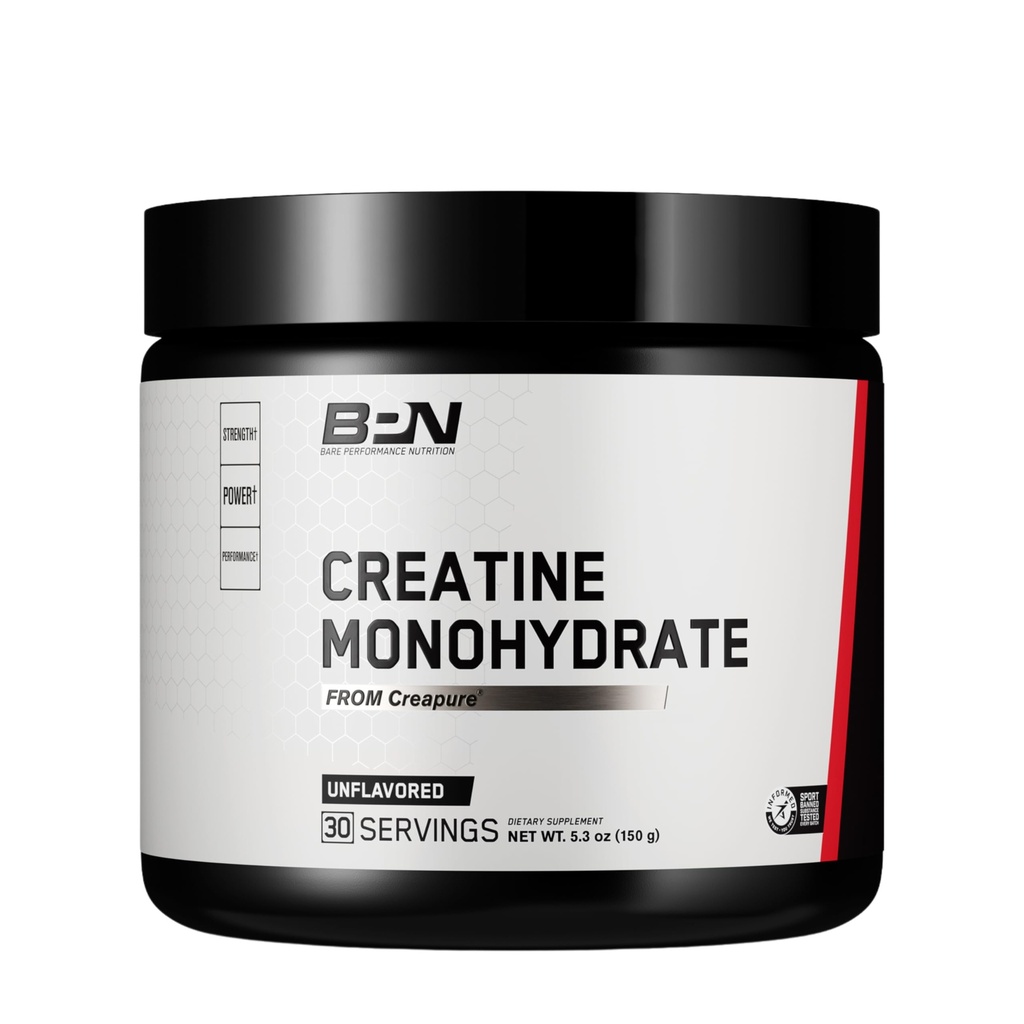 BARE PERFORMANCE NUTRITION, BPN Pure Creatine Monohydrate Powder di Creapure, 5g di Creatina per porzione, Supporta la crescita muscolare, Polvere di creatina non aromatizzata, 30 Serve