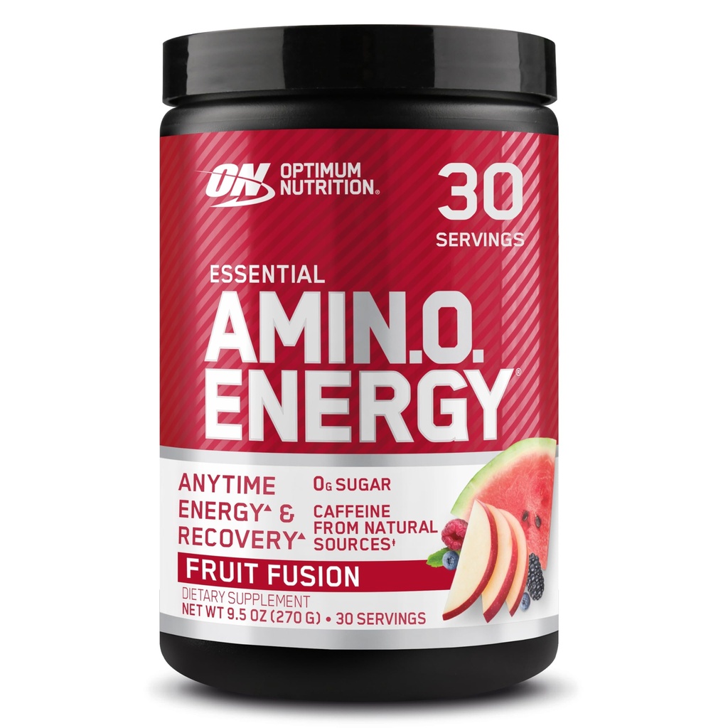 Alimentazione ottimale Amino Energy - Pre allenamento con tè verde, BCAA, aminoacidi, Keto Friendly, Estratto di caffè verde, Polvere di energia - Fusione di frutta, 30 Serve (Packaging May Vary)