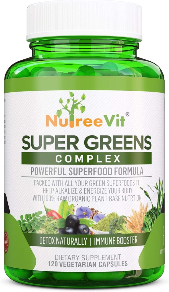SuperGreens - Spirulina, Chlorella, Wheatgrass + di più - Nutriente-Packed Green Blend