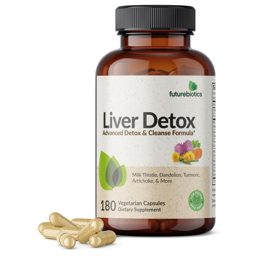 Futurebiotics Liver Detox Advanced Detox & Cleanse Formula Supporta la funzione di fegato sano con carda di latte, radice di dadelion, foglia di carciofo currico, &amp; More, non OGM, 180 capsule vegetariane