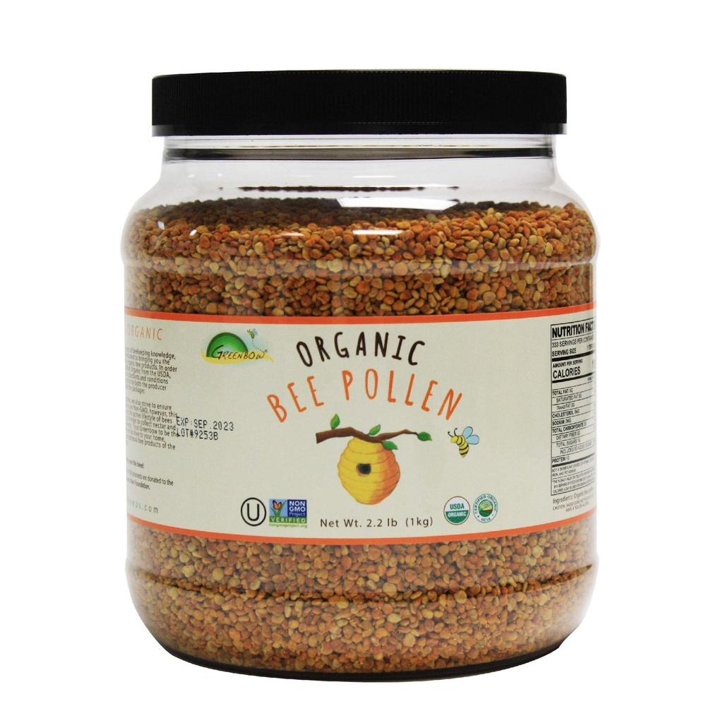 Greenbow Organic Bee Pollen - 100% USDA Certificato Organico, Non OGM, Halal, Kosher Certificato, Pure & Natural Bee Pollen - Superfood Confezionato con Proteine, Vitamine & Minerali - Gluten Free - 1.000g