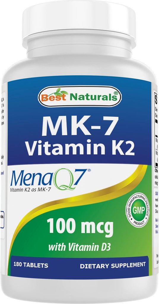 Migliore vitamina K2 (MK7) con D3 Supplemento Bone e salute del cuore (5000 IU Vitamin D3 & 100 mcg Vitamina K2 MK7), 180 compresse