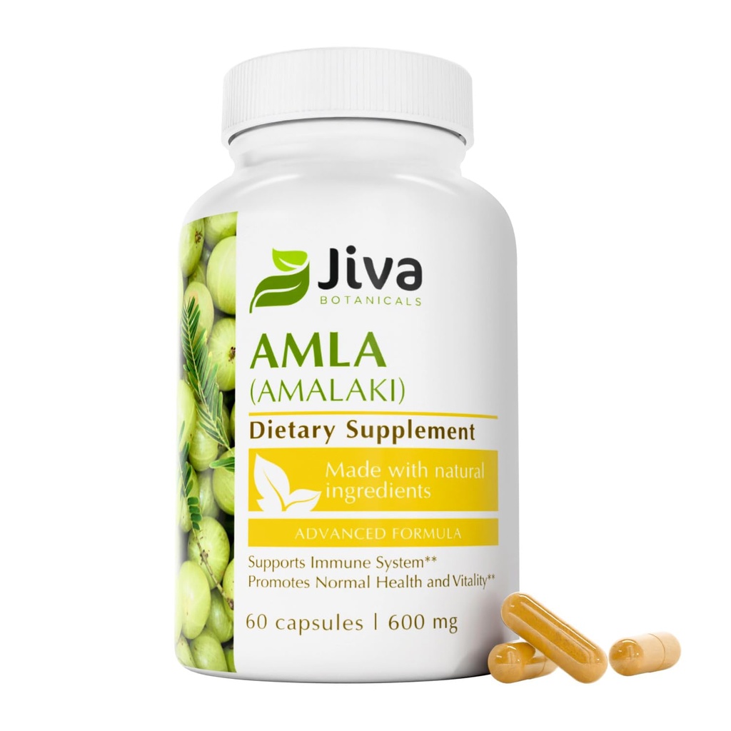 Jiva Botanicals Amla Capsules (Amalaki) - 60 Capsule Vegan - Polvere di Amla - Integratore di Gooseberry indiano per Vitalità