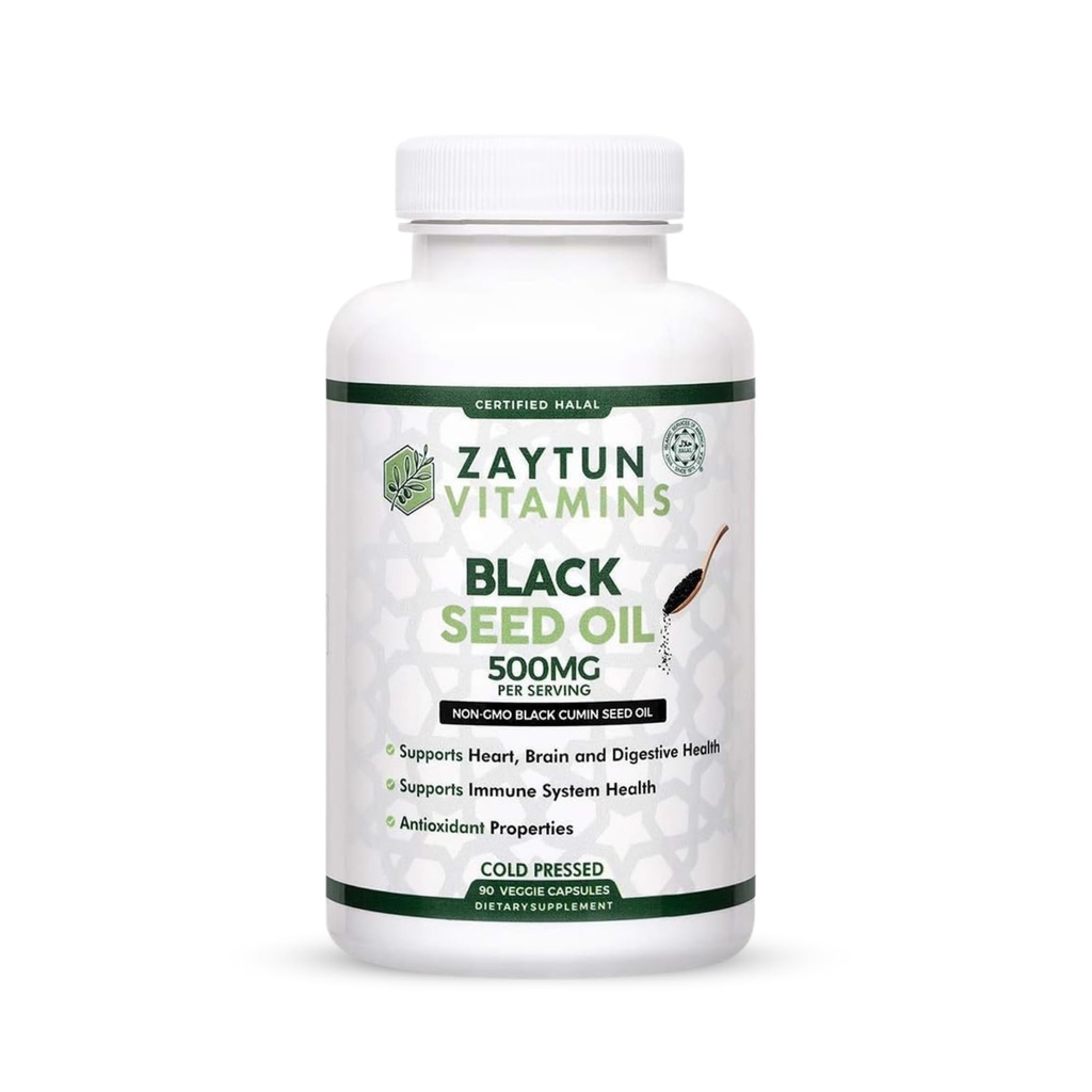 Halal Black Seed Oil, Supporta Cuore, Cervello e Salute Immune, Antiossidante naturale, Non OGM, Pressed a freddo, 90 capsule vegetali, Made in USA - Vitamine Halal