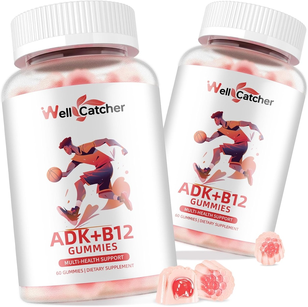Vitamina ADK+B12 Gummies Integratori: Vitamina D3 K2 (MK-7) con B12 per Uomini Donne Chewable Vegan Multivitamin Support Bone Brain Immune Skin Eye Heart Sugar Free Raspberry Flavored 2 Pacchetti