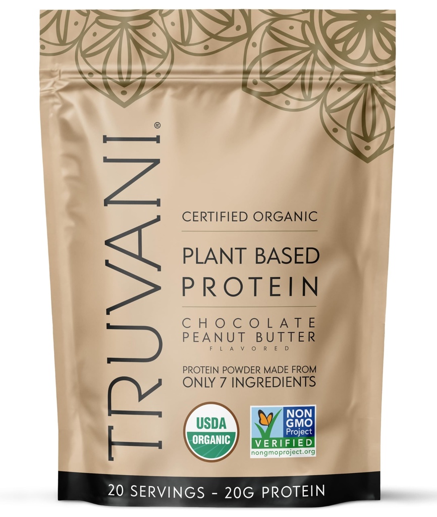 Truvani Vegan Pea Protein Powder | Chocolate Peanut Butter | 20g Organic Plant Based Protein | 20 Servings | Keto | Gluten & Dairy Free | Low Carb | No Aggiunto Sugar