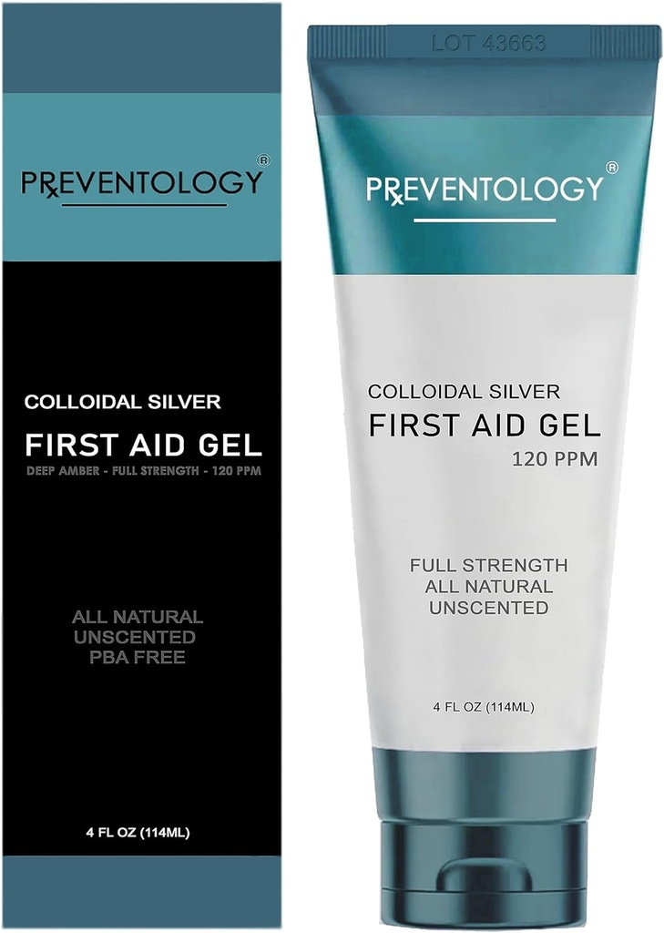 PREVENTOLOGY Gel d'Argento Colloidale - Full Strength Deep Amber 120 PPM per massima efficacia - Utilizzare Topicamente come richiesto - pH Equilibrato - Non concentrato - 100% Naturale - (4 oz)