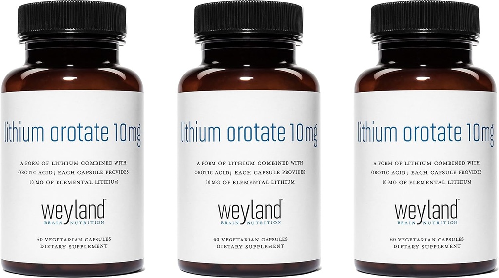 Lithium Orotate 10mg (3 bottiglie), 180 capsule vegetariane