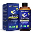 Life's Fortune Cod Liver Oil Liquid Organic Lemon Flavor (8 Oz) 1.000 mg Omega + Vitamina A, E & D3 - Supporta la salute immunitaria - 100% Fish Oil Supplement from Wild Ocean Cod-GMO Free