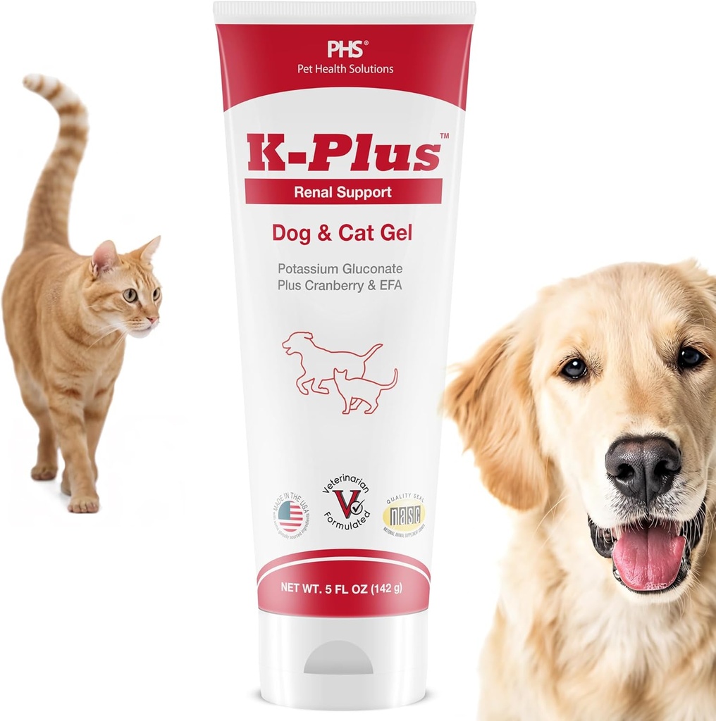Gel K-Plus per cani e gatti – Citrato di potassio e supplemento di mirtillo per il rene, salute del tratto urinario, sollievo UTI, prevenzione della pietra, equilibrio elettrolitico, muscolo e funzione cardiaca - Made in USA - 5 oz