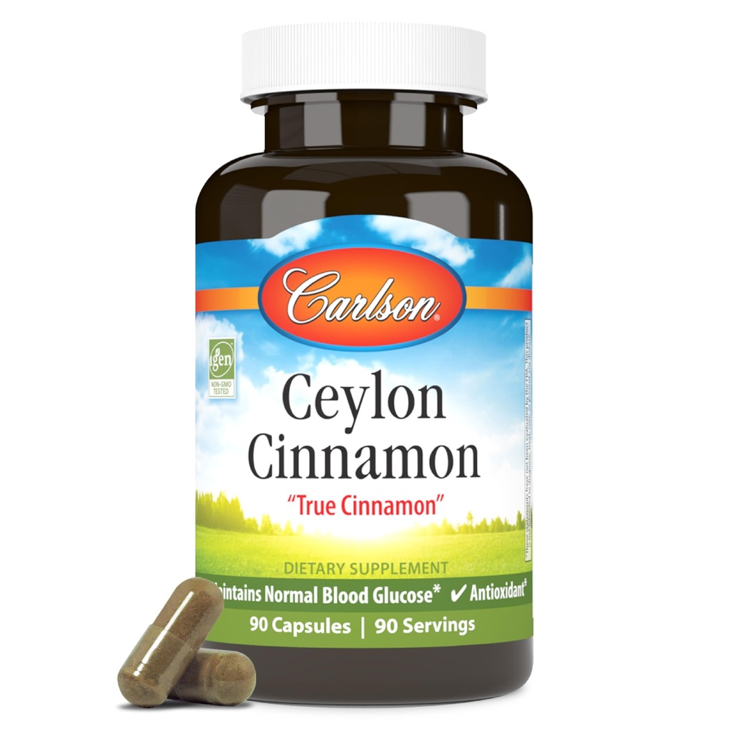 Carlson - Cannella Ceylon, Integratori di cannella, 500 mg, Pillole di estratto di cannella, Capsule di cannella di Ceylon, 90 capsule.