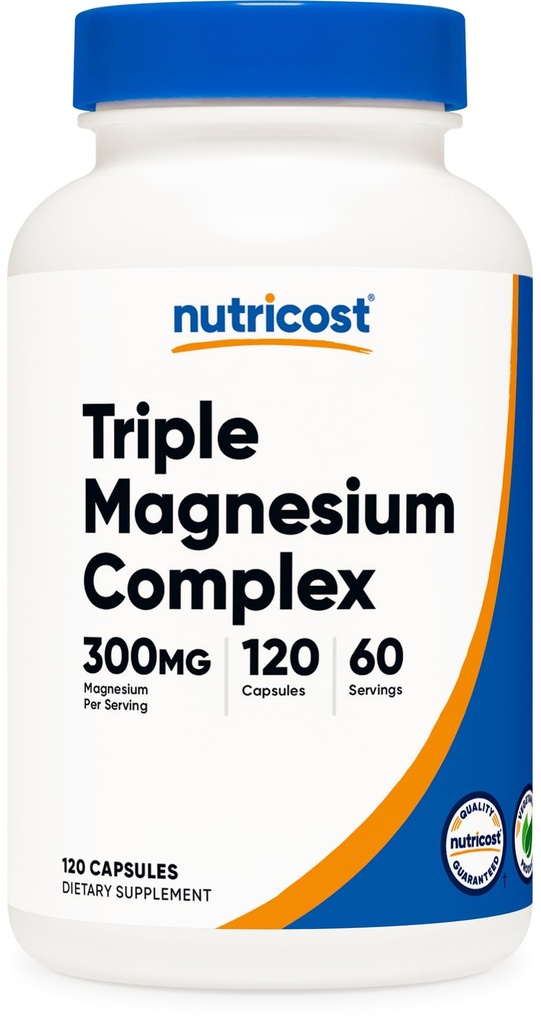Nutricost Triple Magnesium Complex (300 mg, 120 capsule) - da Di-Magnesium Malate, Bisglycinate e Citrate, 60 Serve