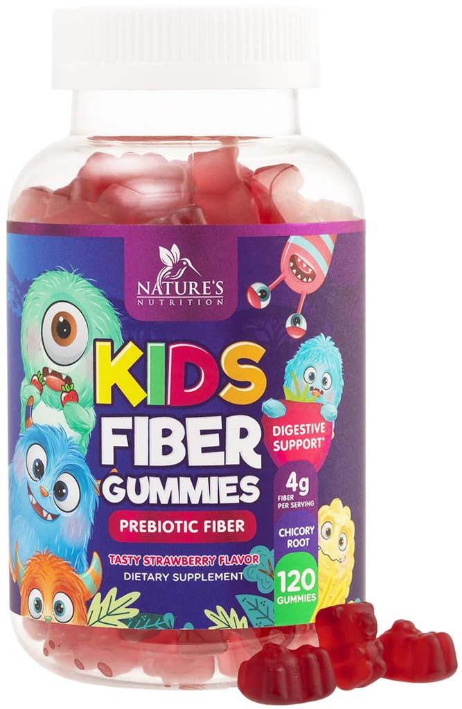 Gummie di fibre per bambini, supplemento giornaliero di fibra gommosa da 4g, supporto per la salute digestivo prebiotico - fibra solubile basata sulle piante della natura, supporta la regolarità e la digestione per i bambini non OGM - 120 Gummies
