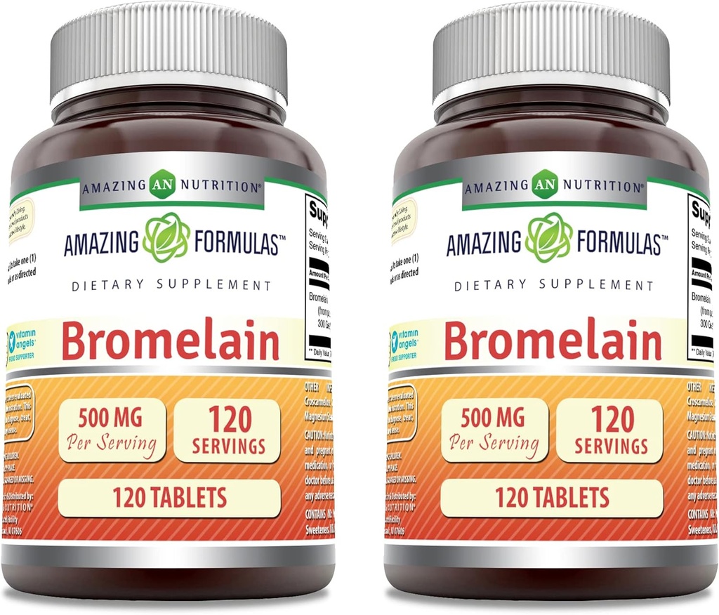 Amazing Formulas Bromelain 500 Mg Tablets Supplemento | Non OGM | Gluten Free | Made in USA (120 Count | 2 Pack)