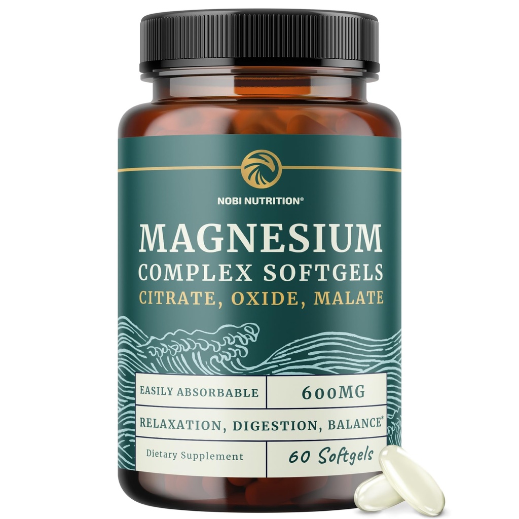 Triple Magnesium Softgels | Citrate, Malate, & Oxide | Integratore di Magnesio altamente assorbibile per digestione, calma, gambe Cramps, & Sleep Support | Complesso 300mg | Facile da ingoiare Soft Gel | 60 Conte