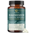 Triple Magnesium Softgels | Citrate, Malate, & Oxide | Integratore di Magnesio altamente assorbibile per digestione, calma, gambe Cramps, & Sleep Support | Complesso 300mg | Facile da ingoiare Soft Gel | 60 Conte