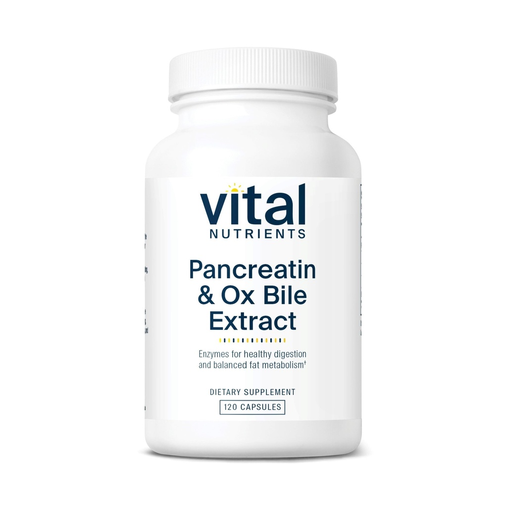 Vital Nutrients Pancreatin & Ox Bile Extract 500mg | Natural Digestive Enzymes for Women & Men | Supporta la digestione di proteine, grassi e carboidrati*| Gluten, Dairy & Soy Free | 120 Capsule