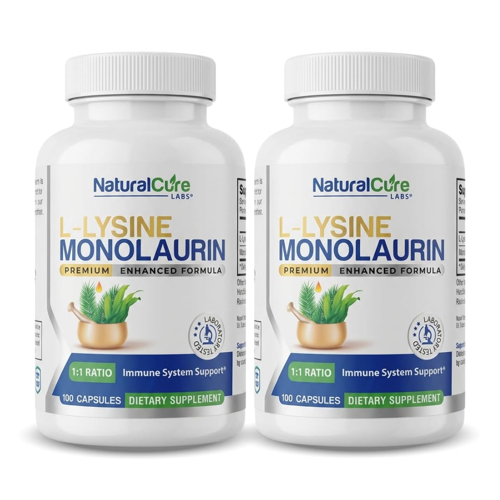 Labs naturali L-Lysine + Monolaurin 600mg 1:1 Ratio, 2 Pack, 200 capsule