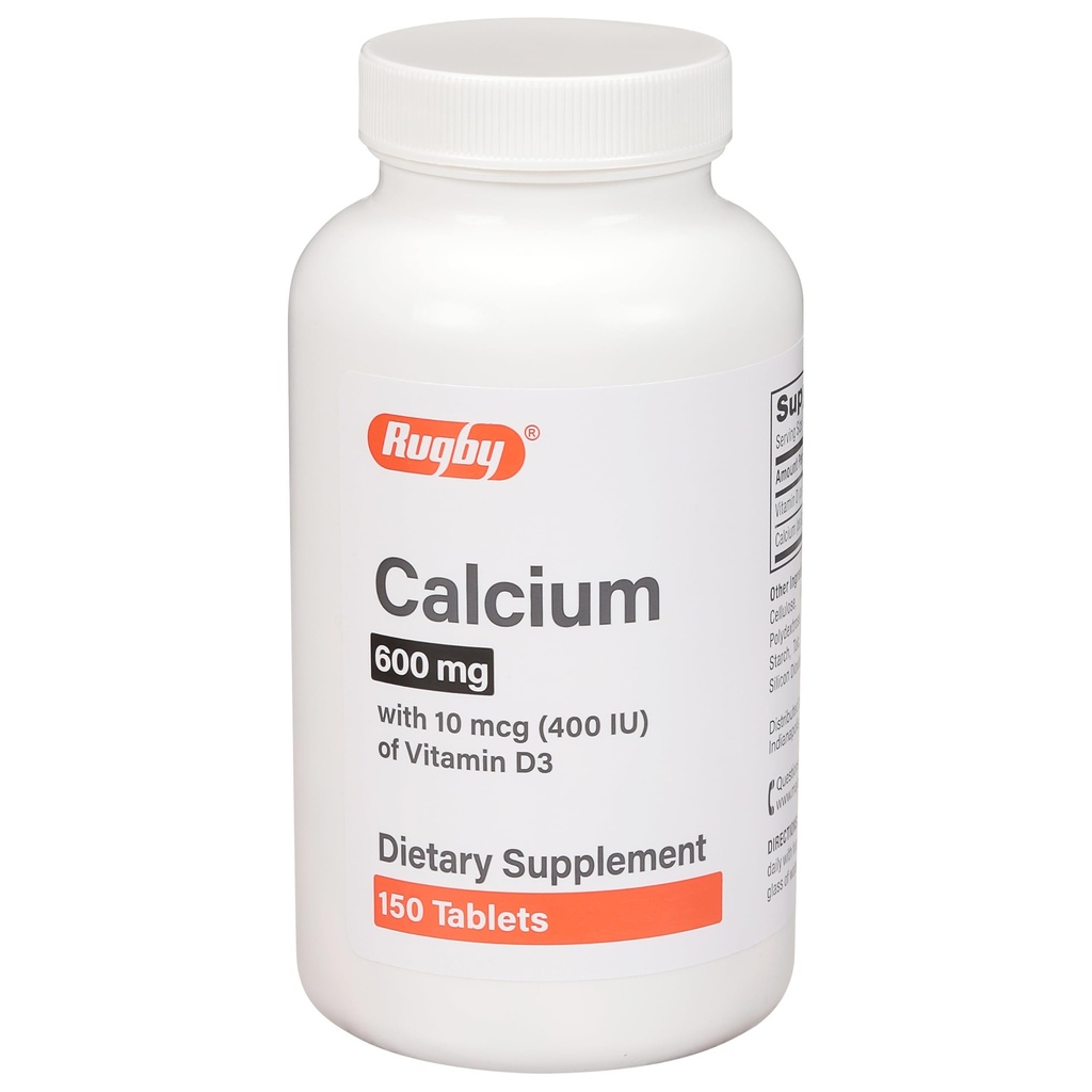 Compresse di calcio 600 mg Rugby - Realizzate con 10 mcg (400 IU) di vitamina D3 - Integratore alimentare - 150 compresse