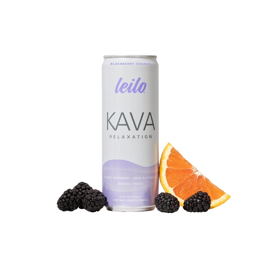 LEILO | Kava Powered Sparkling Relax Beva | BlackBerry Orange 12-Pack – Non-ALC Beva Calmante | 12 fl oz Cans (Pack of 12)