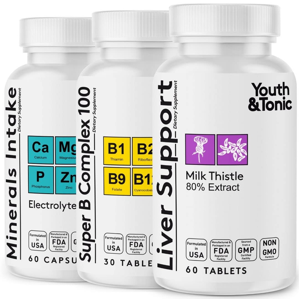 Supporto del fegato & Pillole del mattino piacevole | Kit di supplemento del partito con il cardo del latte + elettroliti & B Complex Vitamins Recovery | Rapid Hydration Focus mentale Più energia per un meglio voi