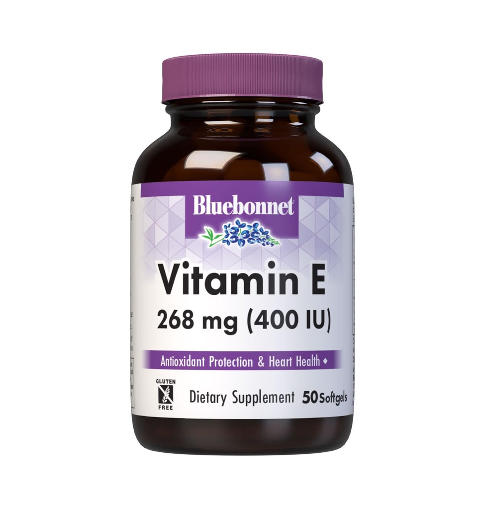 Bluebonnet Nutrizione Vitamina E 400 IU (268 mg) Tocoferoli misti Softgels, Free Radical Portection & Cardiovascular Support, senza glutine, senza latticini, 50 Softgels, 50 Serve