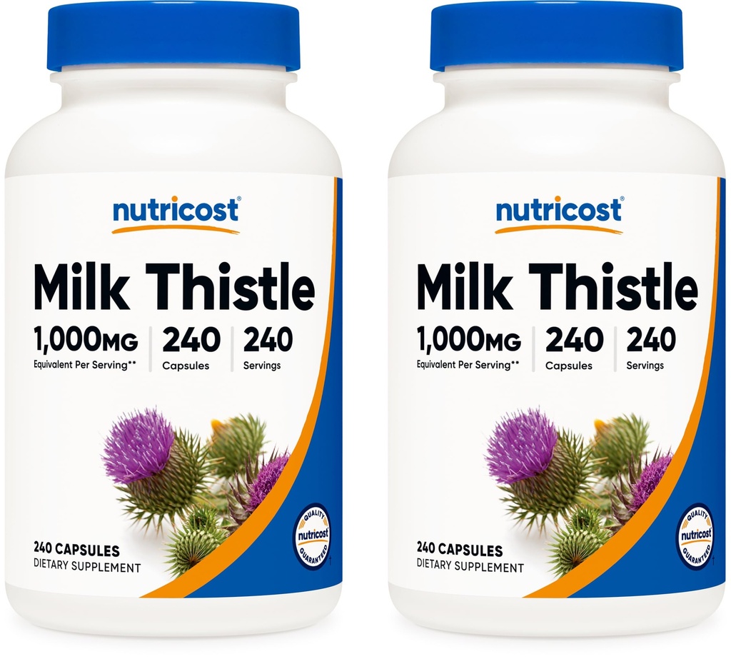 Nutricost Milk Thistle 1.000mg Equivalent, 240 Capsule (2 Pack) - 250mg di 4:1 Extract - Vegan, Non OGM e Gluten Free