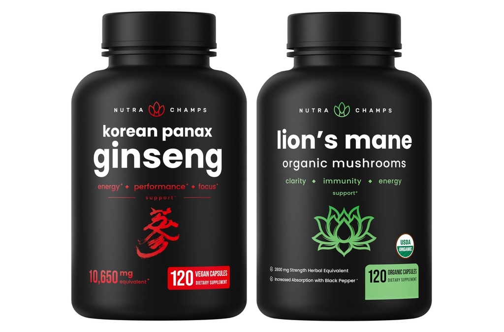 NutraChamps Korean Ginseng Capsule e Lions Mane Capsule 2 Pack Bundle