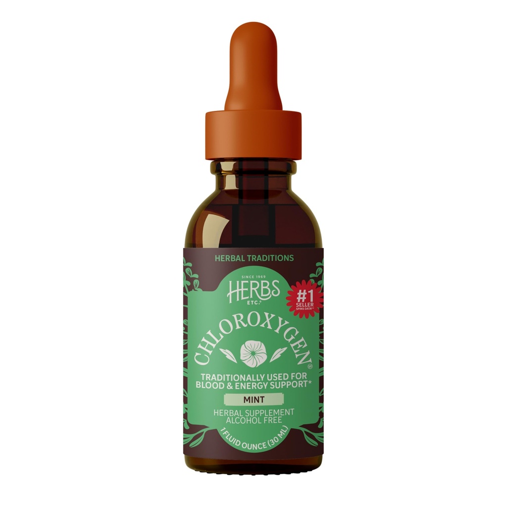 Erbe Etc. ChlorOxygen clorophyll Concentrate - Sostegno ad alta concentrazione di energia - Aids Circolazione sana del sangue - Supporto naturale di vitalità - Alcol-Free - 1 fl oz, Mint (circa 66 Serve)
