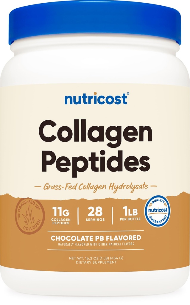 Polvere di peptidi di collagene di Nutricost (aroma di burro di arachidi di cioccolato) 1 LB - Idrolisato di collagene di erba, senza glutine
