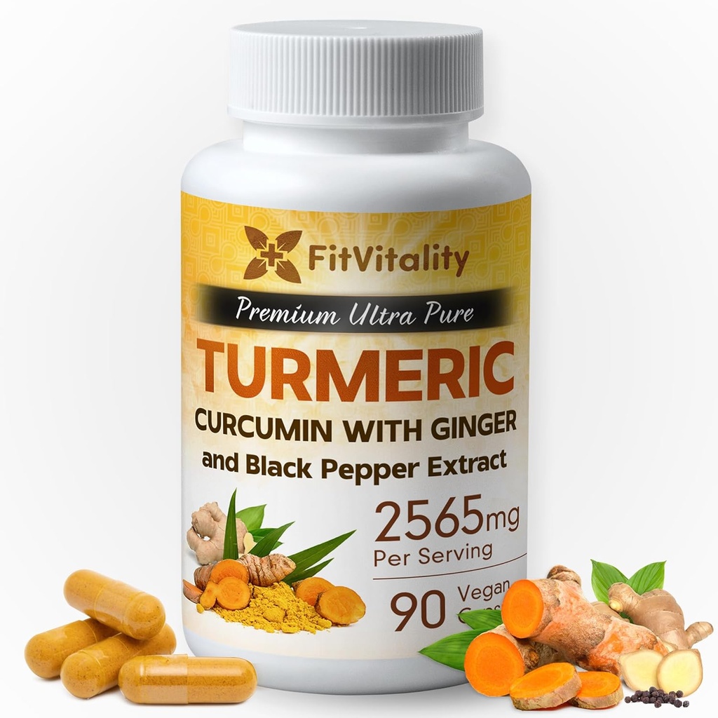 Curcuminoide curcuma 2565 mg, 90 capsule, 95% Curcuminoidi & BioPerine Estratto di pepe nero, supplemento di curcuma extra-forza, tutto naturale & non – OGM, senza glutine, capsule vegane