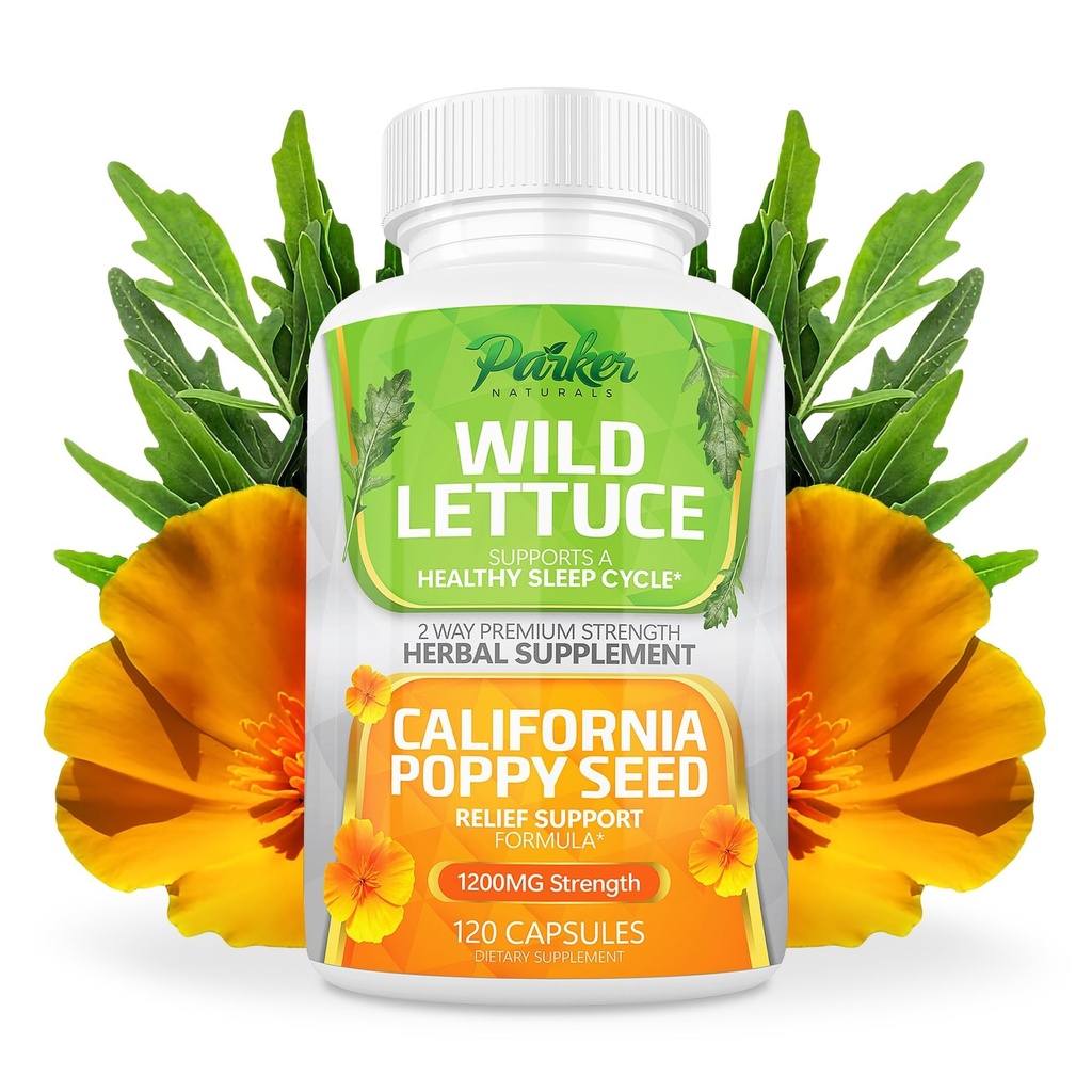 Estratto di lattuga selvatica di Parker Naturals & California Poppy Seed Supplemento, 2 Way Premium Strength Herbal Supplement per il supporto sano di sonno e sollievo, 120 capsule