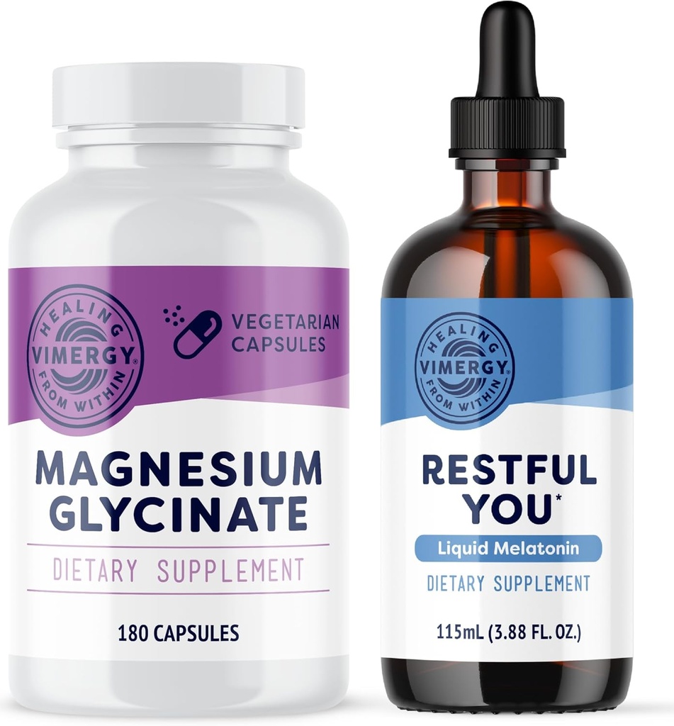 Vimergy Magnesium Glycinate (180 capsule) & Vimergy Restful You* Liquid Melatonin (115 mL) - Bundle