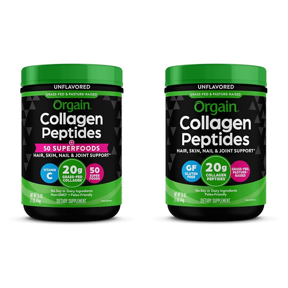 Polvere di collagene idrolizzata dell'orgaina + 50 Superfood organici, Peptidi di collagene di Fed dell'erba di 20g & Peptidi di collagene idrolizzato, 20g Collagen Fed dell'erba - capelli, pelle, unghie & Joint