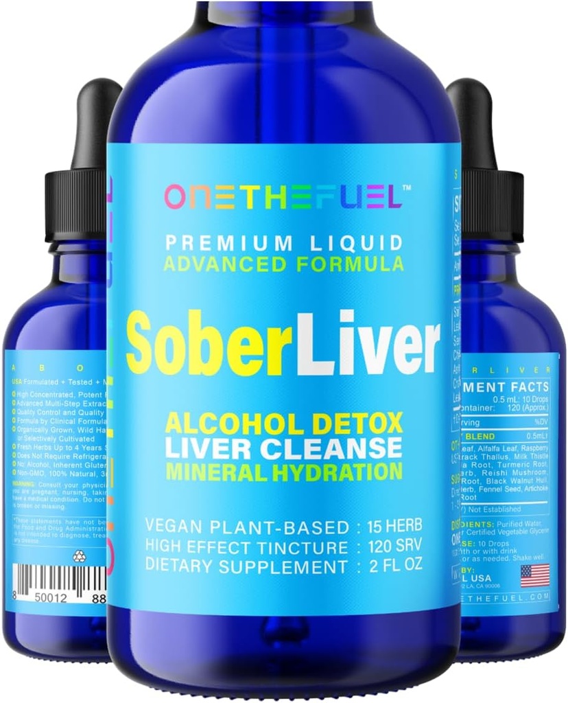Sober Liver 2oz. Pulizia del fegato basata sulle piante e supporto di disintossicazione + 100% naturale Hydration Liver Health Supplement Reishi Milk Thistle Rhodiola + Vegan 15 erbe Liquido di tintura di assorbimento rapido