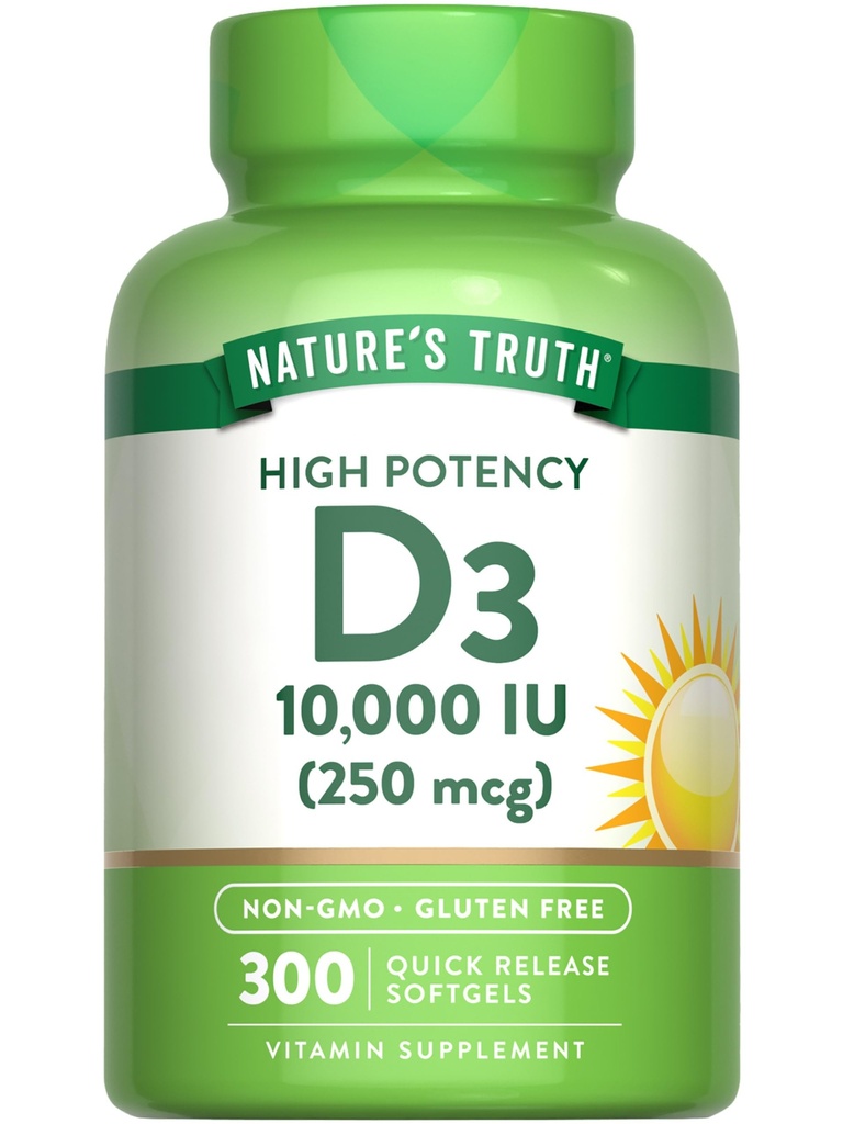 Vitamina D3 10000 IU Softgels | 300 Count | Extra Strength | Non OGM & Gluten Supplemento gratuito
