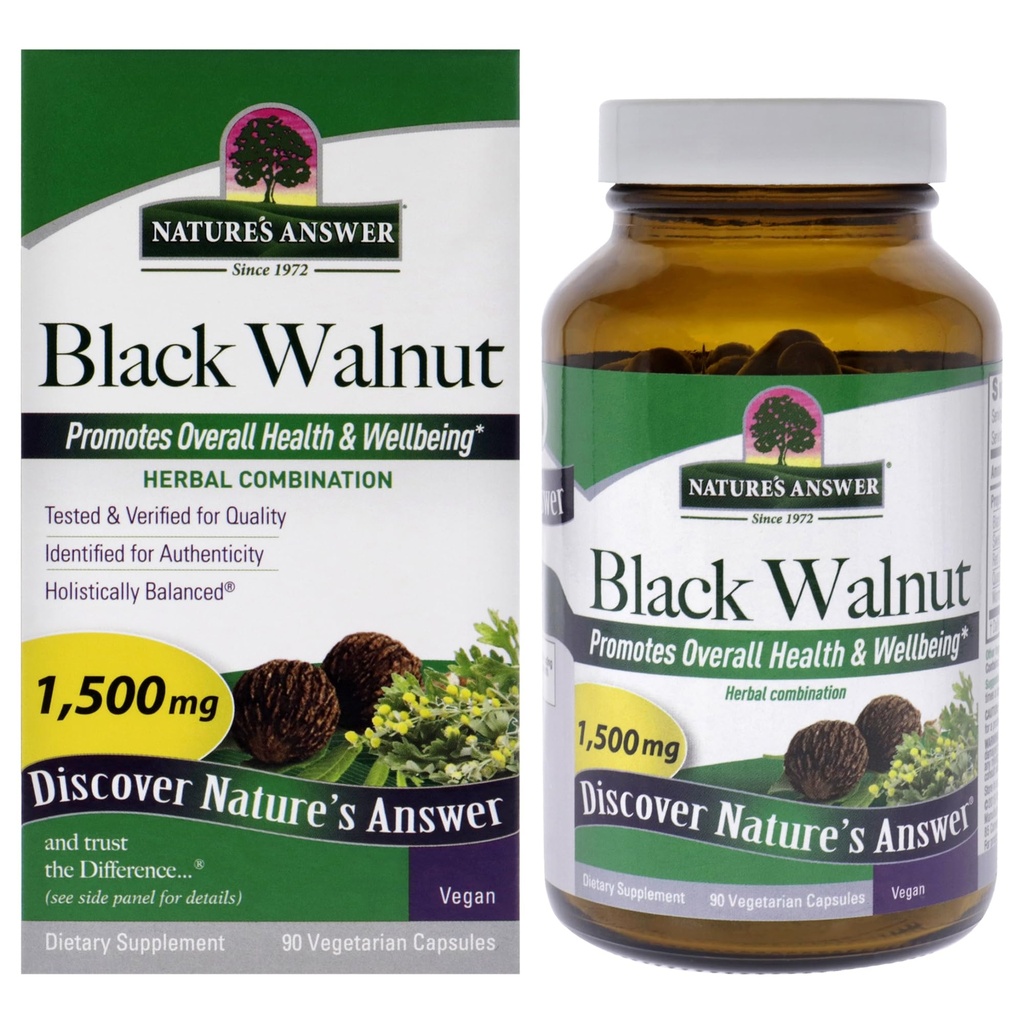 Natural's Answer Black Walnut Complex Capsules Polvere, 90-Count Black Walnut | Vegan | Non-GMO Black Walnut Wormwood | Cleanser naturale | Supporto Detoxifier