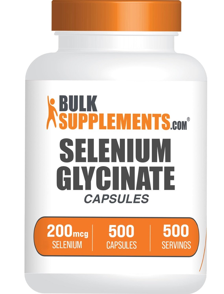 BulkSupplements.com Selenium Glycinate Capsule - Selenium Supplement, Selenium 200mcg Capsule - Essential Trace Mineral, Gluten Free, 1 Capsule per Serving, 500 Count (Pack of 1)