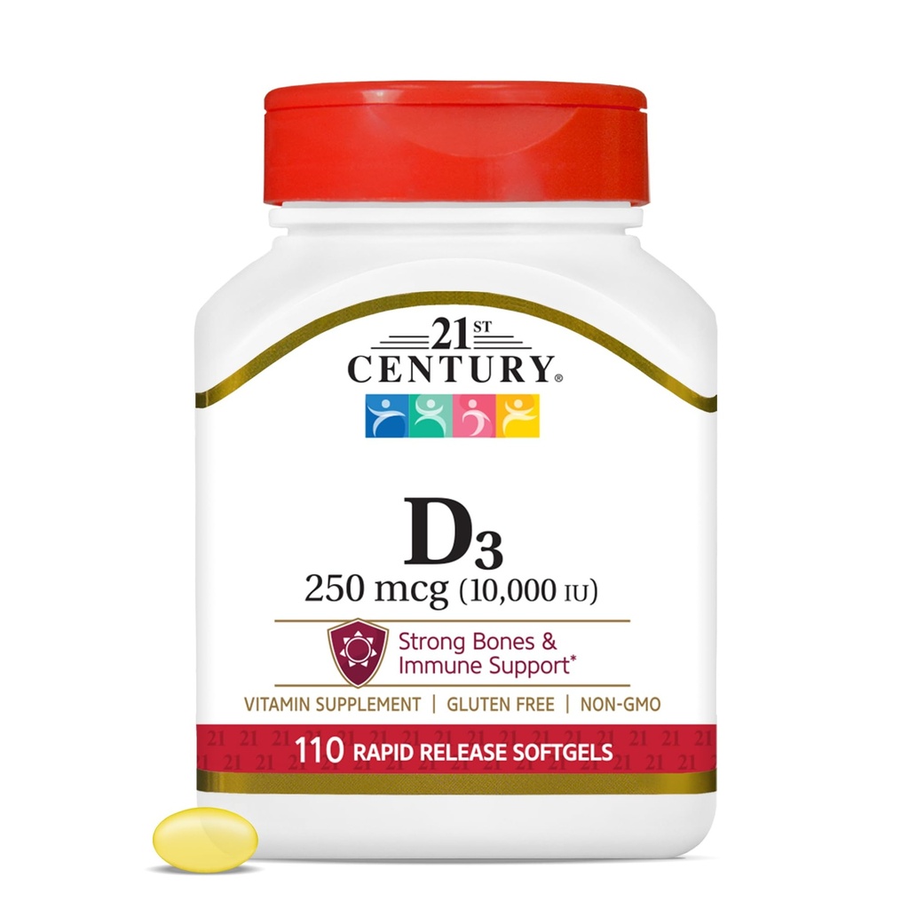 Vitamina D3 250 mcg (10.000 IU) Softgel a rilascio rapido, 110 conte