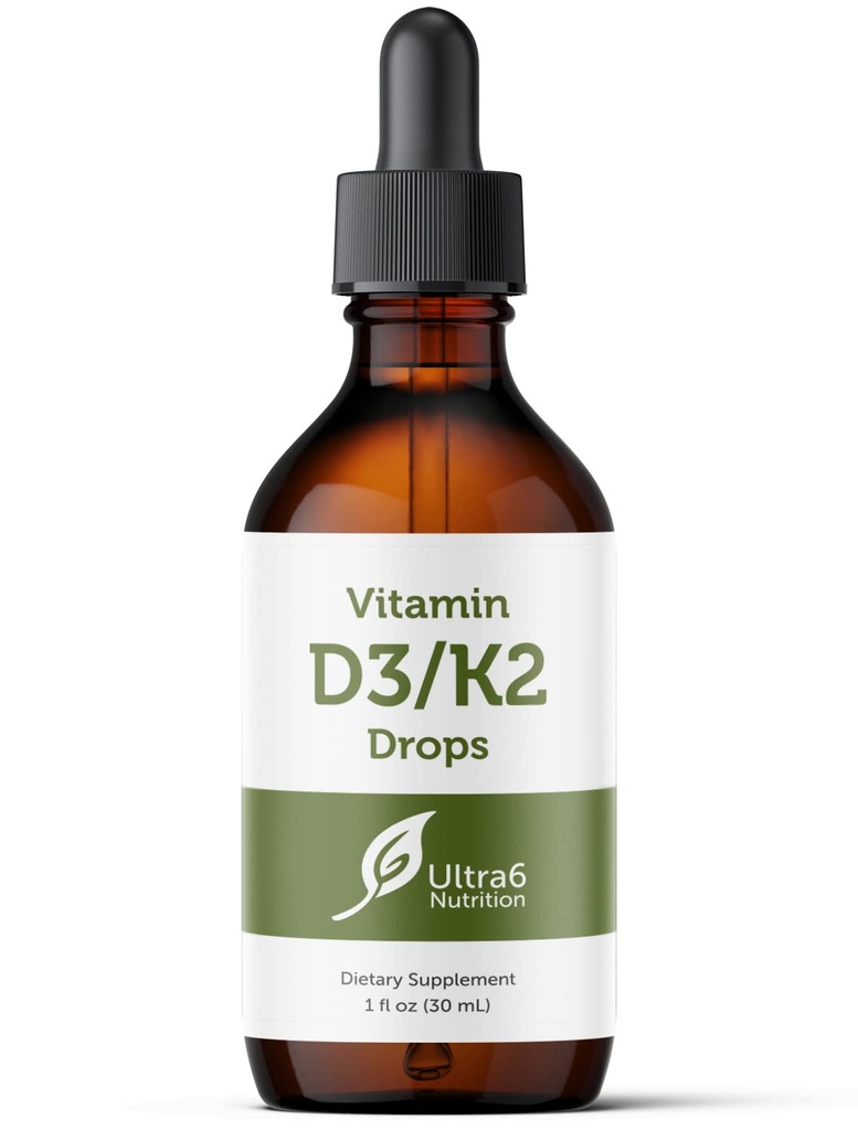 Gocce di vitamina D e K2 Ultra6 - Vitamina liquida D3 con K2 Integratori per Adulti - Facile da Prendere, Senza Gusto, Integratori VIT D3 e K2 altamente assorbibili, Made in USA (30 ml)
