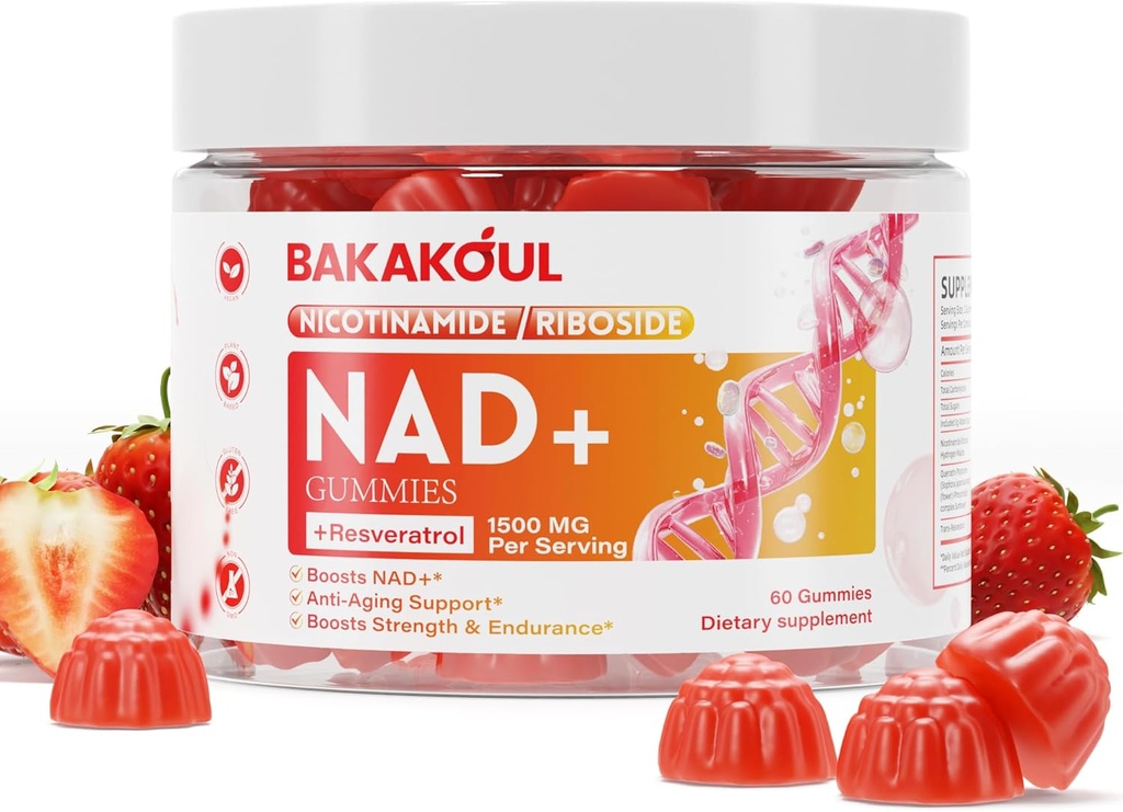 NAD Gummies, NAD Supplemento - Liposomal Nicotinamide Riboside, Resveratrolo, Quercetin, NAD Nicotinamide Riboside Resveratrolo 900mg, NAD+ Supplemento per Uomini e Donne, 60 Gummies 1 Confezione