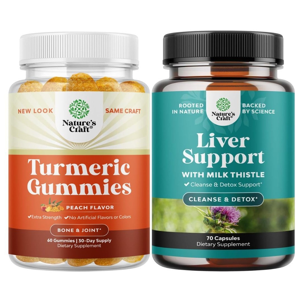 Bundle di curcumina curcuma curcumina Immune Supporto Gummies e fegato Cleanse Detox & Repair Formula - Supporto congiunto e cura avanzata della pelle - con il latte Thistle Dandelion Root Turmeric and Artichoke Extract