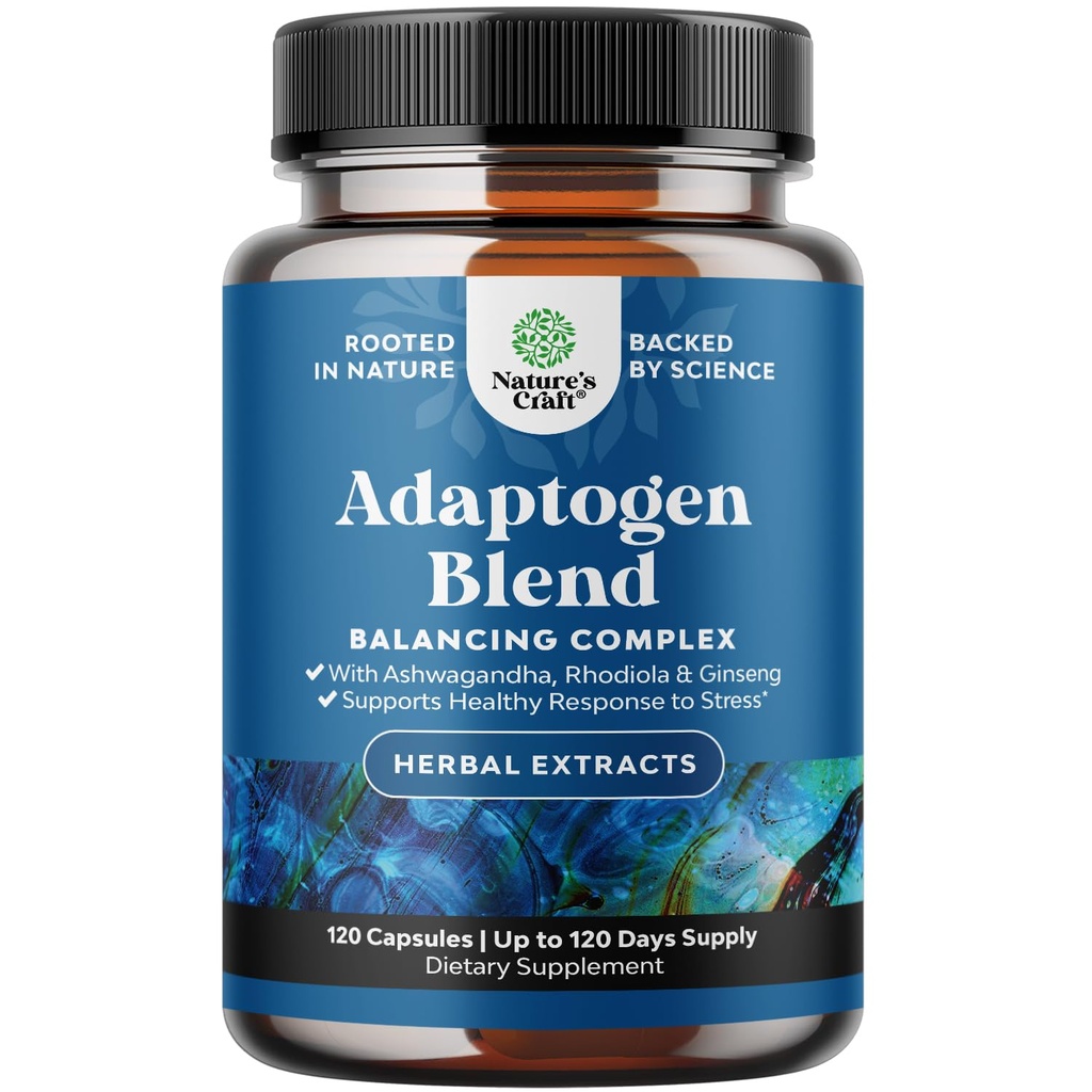 Herbal Adaptogen Mood Support Supplemento - calmante Adaptogens Supplemento per Stress & Cortisol Management con Ashwagandha Rhodiola Rosea & Maca Root - Vegan Non GMO & Daytime Friendly -120ct
