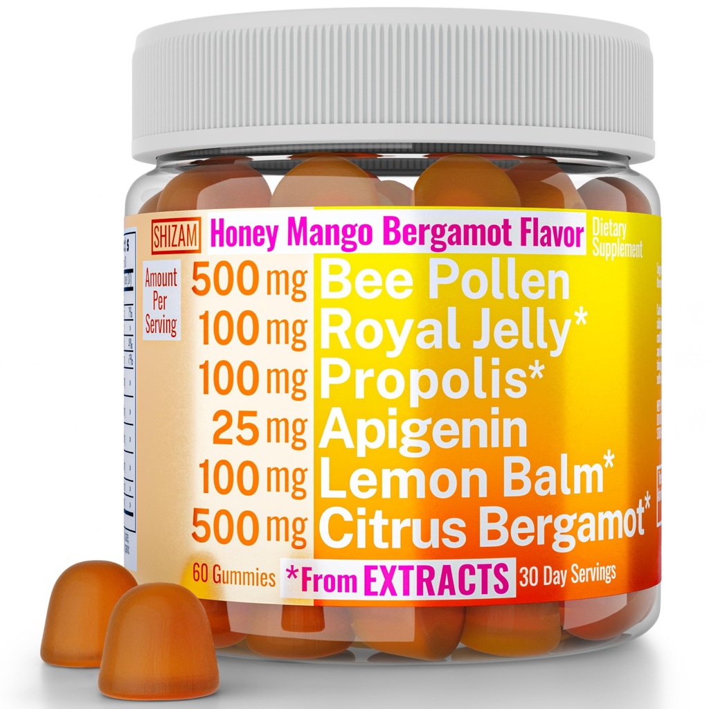 Ape Polline Apigenin Citrus Bergamot Gummies w Organic Propolis Royal Jelly Honey Lemon Balm Extract, Supplemento per bambini, Gocce di tintura Capsule Herb Capsule Integratori Alt, Pollan Polen