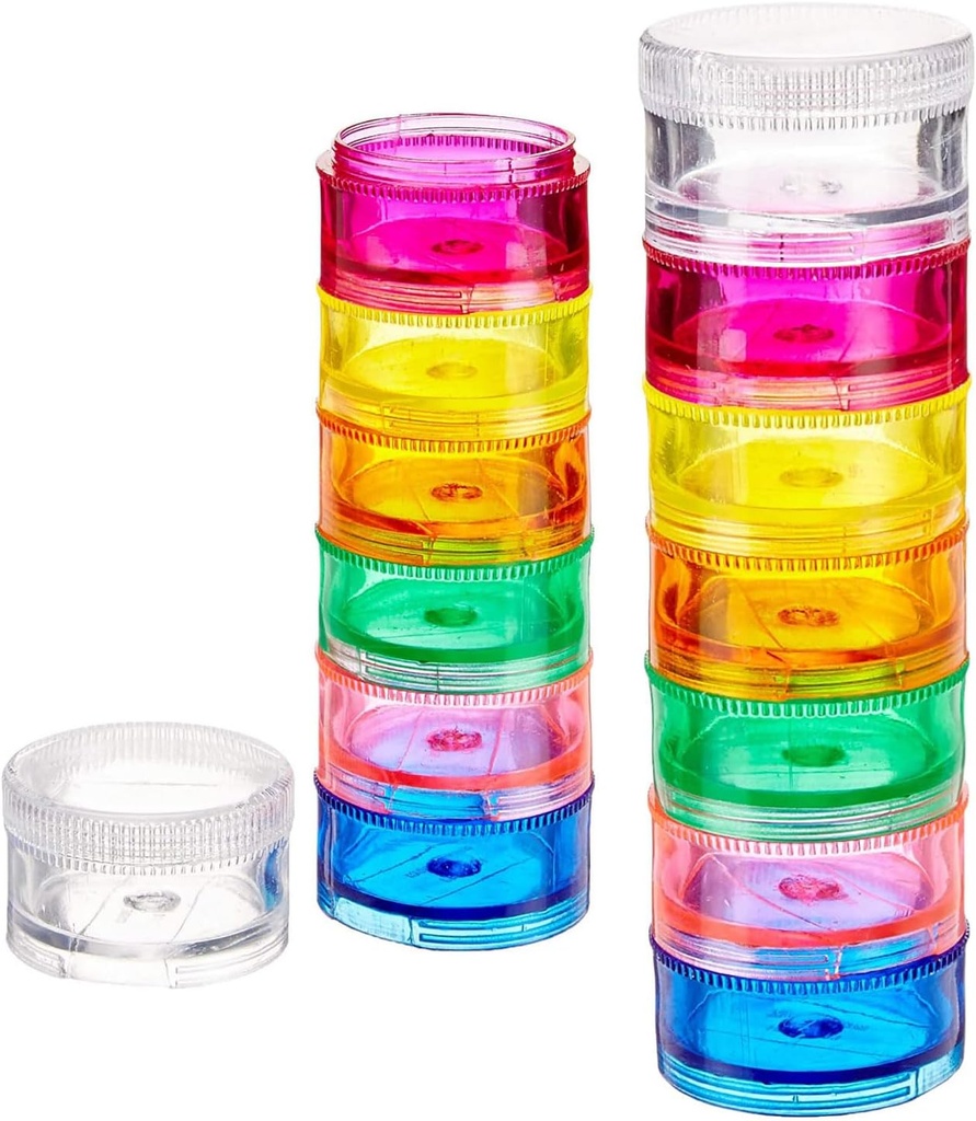 Deke Home - Organizzatore di pillole impilabili (2 Pack), 7 giorni a settimana Pill Box Tower con scomparti di serratura di torsione, BPA-Free, Supporto di Medicina di viaggio & Dispenser di vitamina, Compact & Portable Case, Rainbow Colored