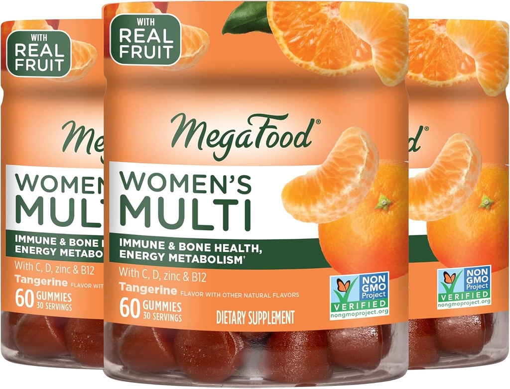 MegaFood Multi femminile - Multivitamina per le vitamine della pancia delle donne- Vitamina C, Vitamina D, Zinco, Vitamina B12 & Choline- Supporto immunitario & Bone Salute- Vegetariano- Tangerina- 60 Gummies(30 Serve) 3 Confezione