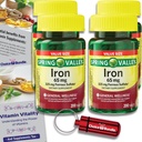 Tavoli di ferro della valle di primavera Supplemento alimentare Dimensione del valore 65 mg 200 CT 4 Pk Scelta Bundle (800 Totale) + Guida alla vitalità della vitamina & Pill Container (6 voci)!