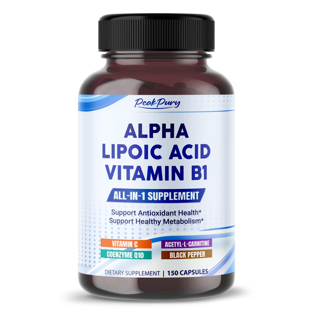 Acido alfa lipoico con vitamina B1 - Supporta la salute antiossidante e il metabolismo sano - Include vitamina C, acetil-L-carnitina, CoQ10 - Made in the USA- 150 capsule