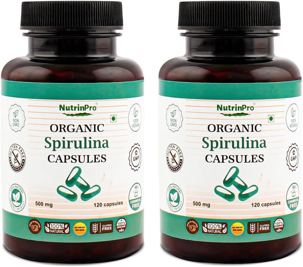 USDA Organic Spirulina Capsule - 100% Pure Vegan Supplement, Non OGM, Senza Glutine, Chimico-Free, (240)